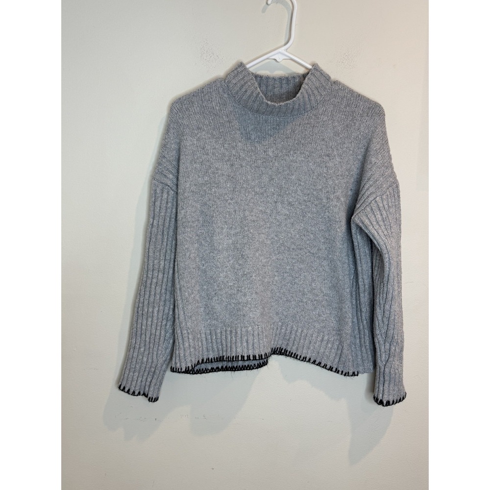 Joie Sweater Womens Medium Gray Mock Neck Ribbed Pullover Knit Long Sleeve Flaws